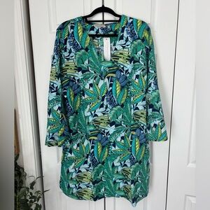 Soft Surroundings Soleil Linen Blend Dress- Jungle Leaf NWT 1X